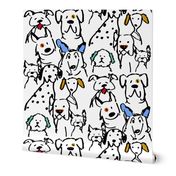 Color Pop Doodle Dogs - Large-ish Repeat(12 in x 24 in)  Black Outline, original older listing