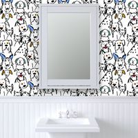 Color Pop Doodle Dogs - Large-ish Repeat(12 in x 24 in)  Black Outline, original older listing