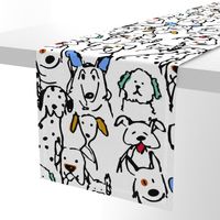 Color Pop Doodle Dogs - Large-ish Repeat(12 in x 24 in)  Black Outline, original older listing