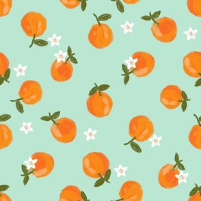  oranges fabric - orange citrus fabric - painted oranges - mint