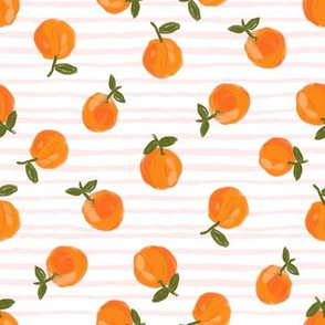  oranges fabric - orange citrus fabric - painted oranges - pink stripes