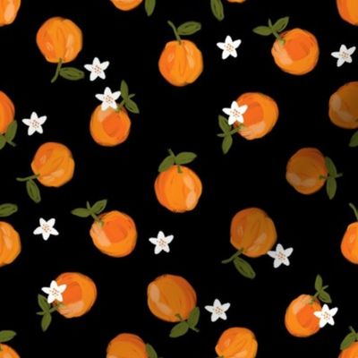  oranges fabric - orange citrus fabric - painted oranges - black