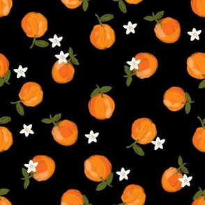  oranges fabric - orange citrus fabric - painted oranges - black