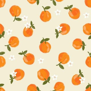  oranges fabric - orange citrus fabric - painted oranges - light yellow
