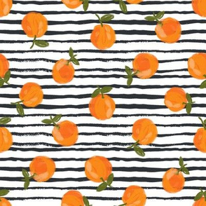  oranges fabric - orange citrus fabric - painted oranges - black stripe