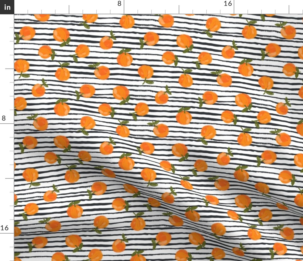  oranges fabric - orange citrus fabric - painted oranges - black stripe