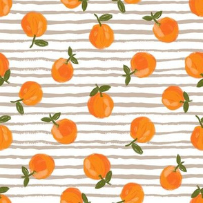  oranges fabric - orange citrus fabric - painted oranges - brown stripe
