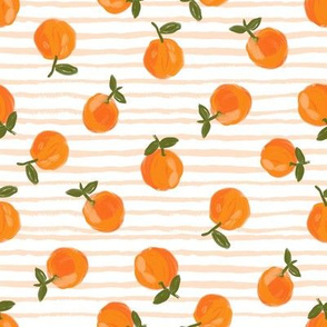 oranges fabric - orange citrus fabric - painted oranges - peach stripe