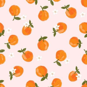  oranges fabric - orange citrus fabric - painted oranges - pink