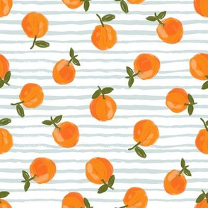  oranges fabric - orange citrus fabric - painted oranges - blue stripe