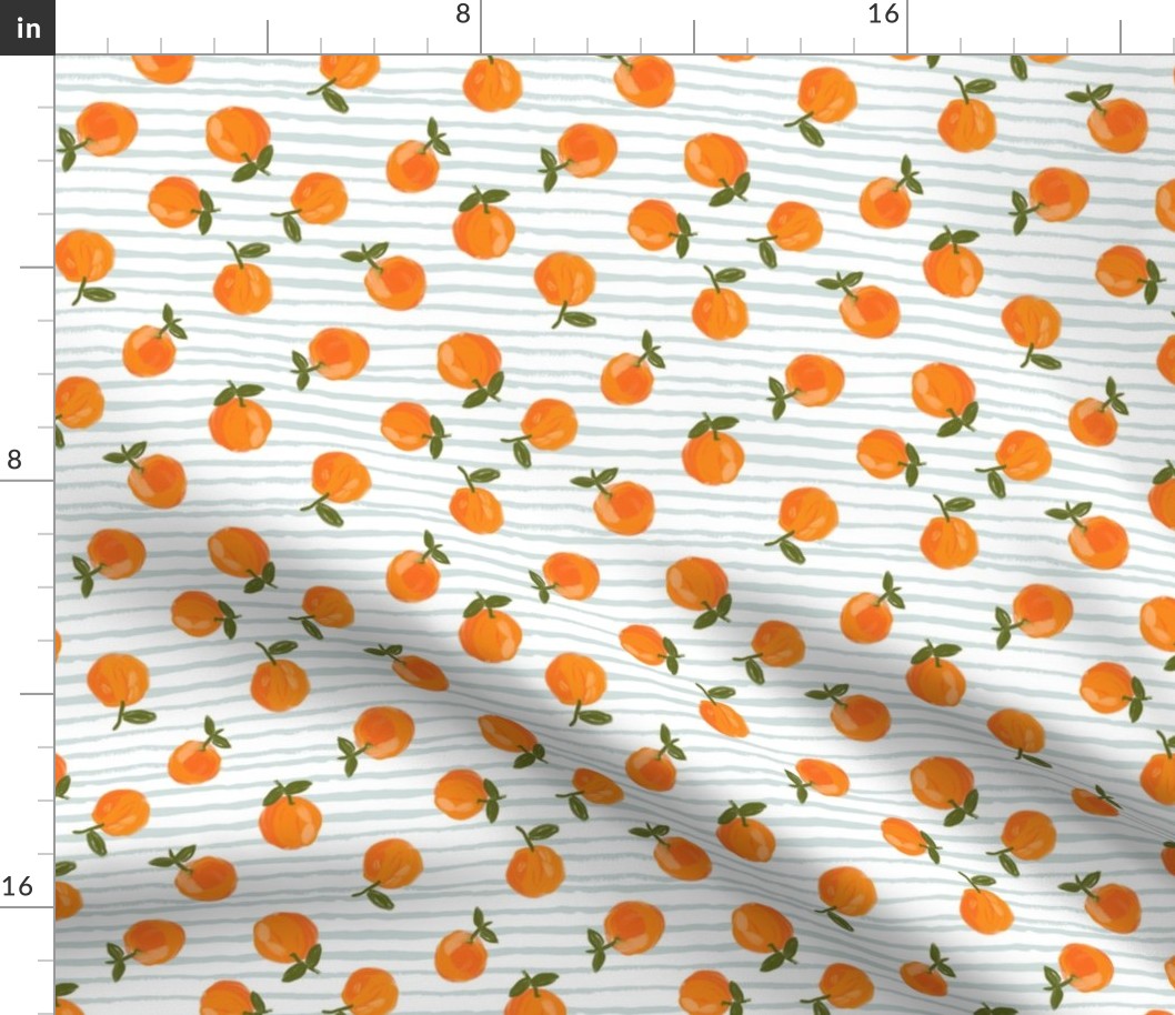  oranges fabric - orange citrus fabric - painted oranges - blue stripe