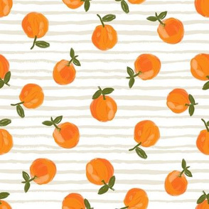  oranges fabric - orange citrus fabric - painted oranges - taupe stripes