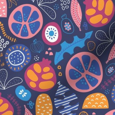 Blue Orange And Pink Fruit Collage