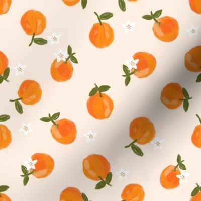  oranges fabric - orange citrus fabric - painted oranges - light peach