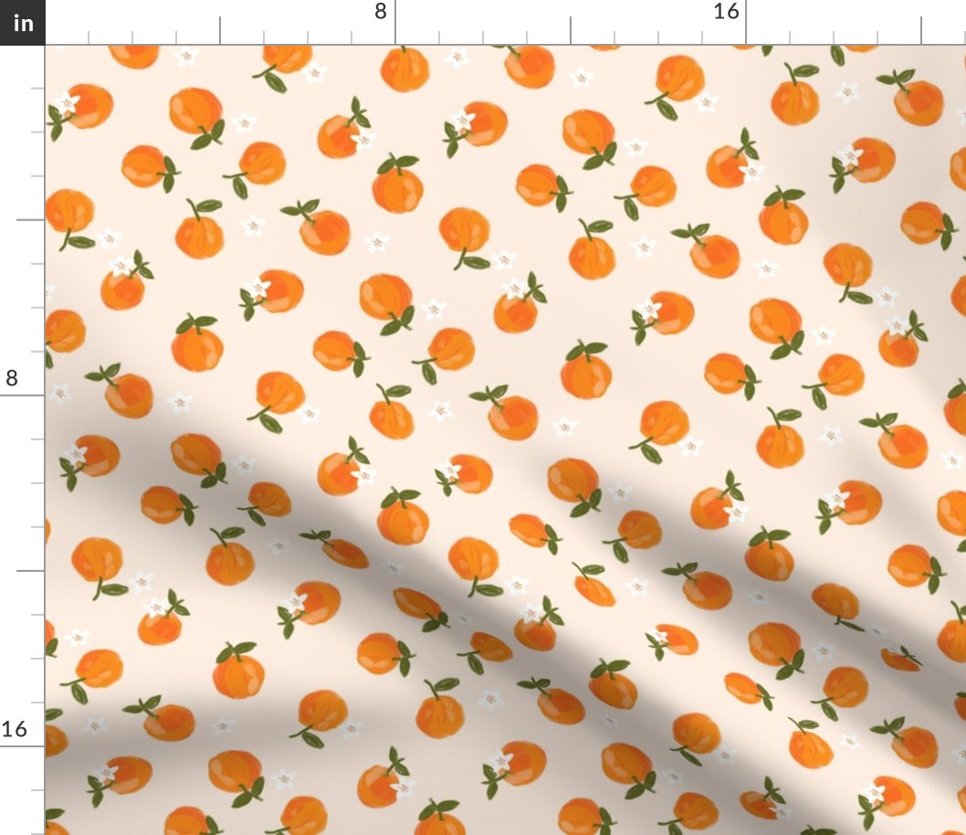  oranges fabric - orange citrus fabric - painted oranges - light peach