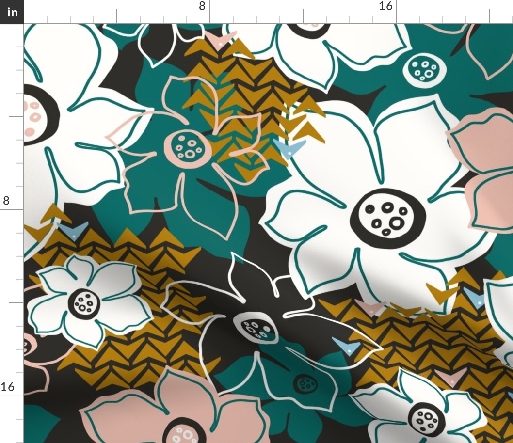 Petals And Pods - Boho Floral - Meadow Black Large Scale