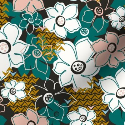 Petals And Pods - Boho Floral - Meadow Black Regular Scale