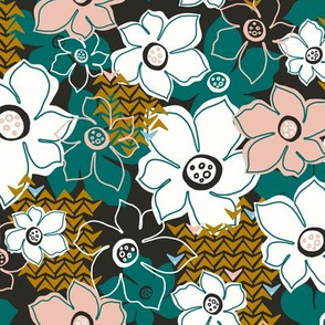 Petals And Pods - Boho Floral - Meadow Black Regular Scale