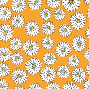 70s daisy fabric - daisies fabric - retro fabric - orangey