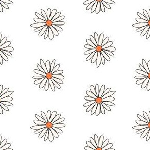 70s daisy fabric - daisies fabric - retro fabric - white