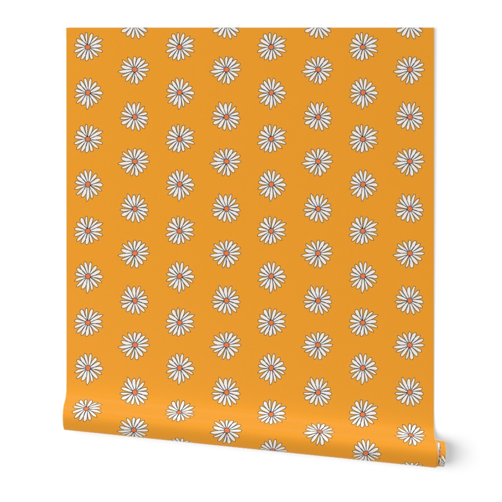 70s daisy fabric - daisies fabric - retro fabric - orange