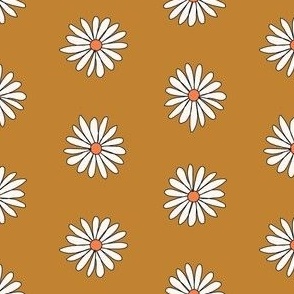 70s daisy fabric - daisies fabric - retro fabric - brown