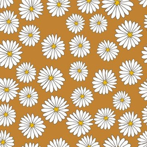 70s daisy fabric - daisies fabric - retro fabric - brown