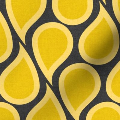 Yellow paisley drops on charcoal background