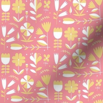 Folk art floral yellow and pink 
