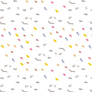 Watercolor abstract dots and liner drafts on white background pattern