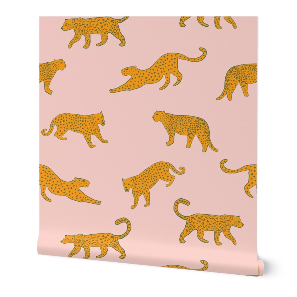 Handpainted leopard wildcats on pink