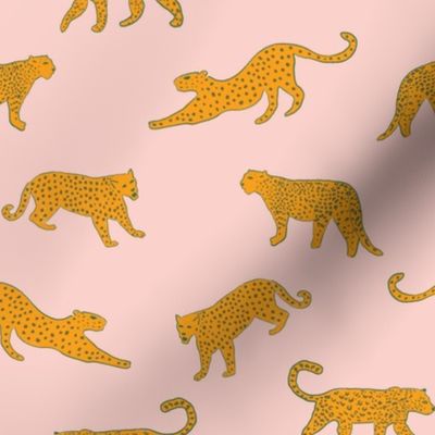 Handpainted leopard wildcats on pink