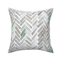 Natural gray, brown, green watercolor herringbone