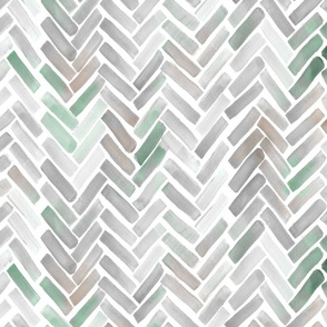 Natural gray, brown, green watercolor herringbone