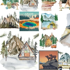 National Parks Outdoor Camping Patchwork Pattern