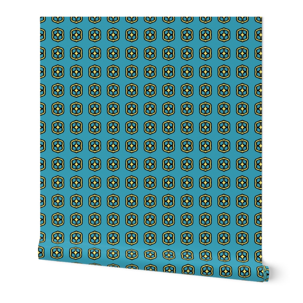 Yellow Shielded Star on Turquoise Background 