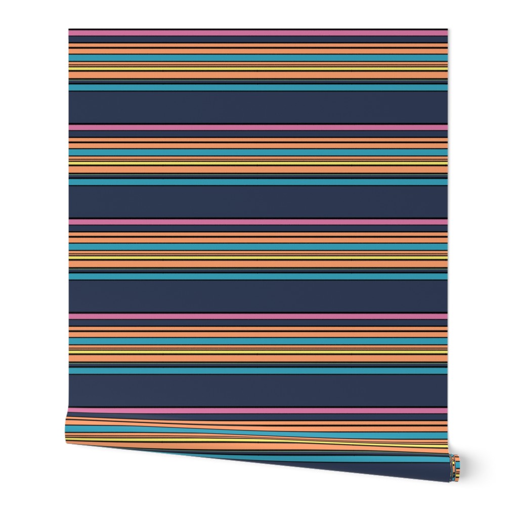 Orange Pink Turquoise and Yellow Stripes on Navy