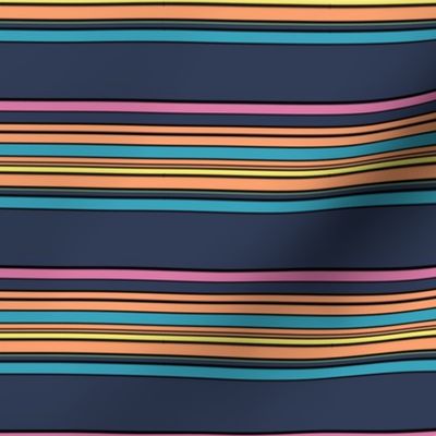 Orange Pink Turquoise and Yellow Stripes on Navy