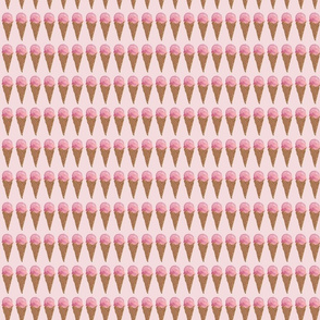 Pink Strawberry Ice Cream Waffle Cone Hand Painted Watercolor Pattern