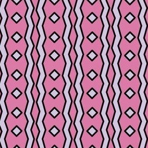 Lavender ZigZags and Diamonds Vertical Columns on Pink