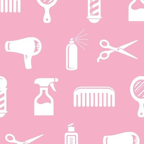 Salon & Barber Hairdresser Pattern in White with Baby Pink Background (Large Scale)