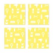 Salon & Barber Hairdresser Pattern in White with Soft Yellow Background (Large Scale)