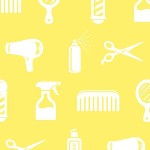 Salon & Barber Hairdresser Pattern in White with Soft Yellow Background (Large Scale)