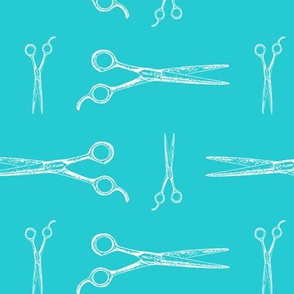 Hair Cutting Shears in White with Ocean Blue Background (Large Scale)