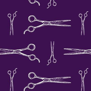 Hair Cutting Shears in White with Dark Purple Background (Large Scale)