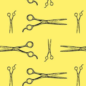 Hair Cutting Shears in Black with Soft Yellow Background (Large Scale)