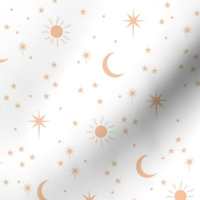 Mystic boho universe sun moon phase and stars sweet dreams beige peach punch