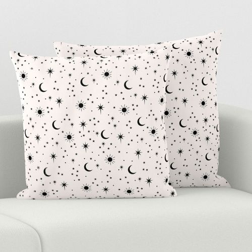 Mystic boho universe sun moon phase and stars sweet dreams monochrome black and off white