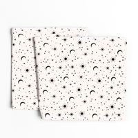 Mystic boho universe sun moon phase and stars sweet dreams monochrome black and off white