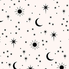 Mystic boho universe sun moon phase and stars sweet dreams monochrome black and off white